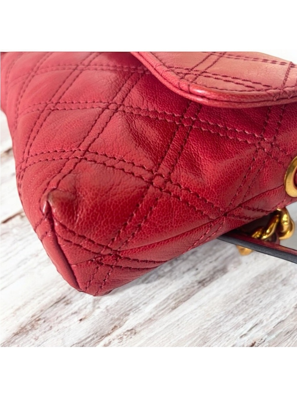 Marc Jacobs Red Quilted Leather Crossbody with Gold Chain EUC - Picture 12 of 12